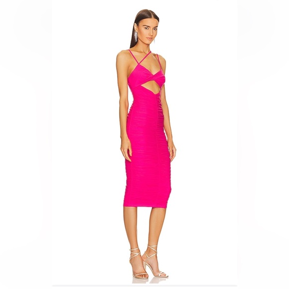 NWT Revolve x Michael Costello $258 Davie Midi Dress in Hot Pink Ruched XS - Picture 3 of 8